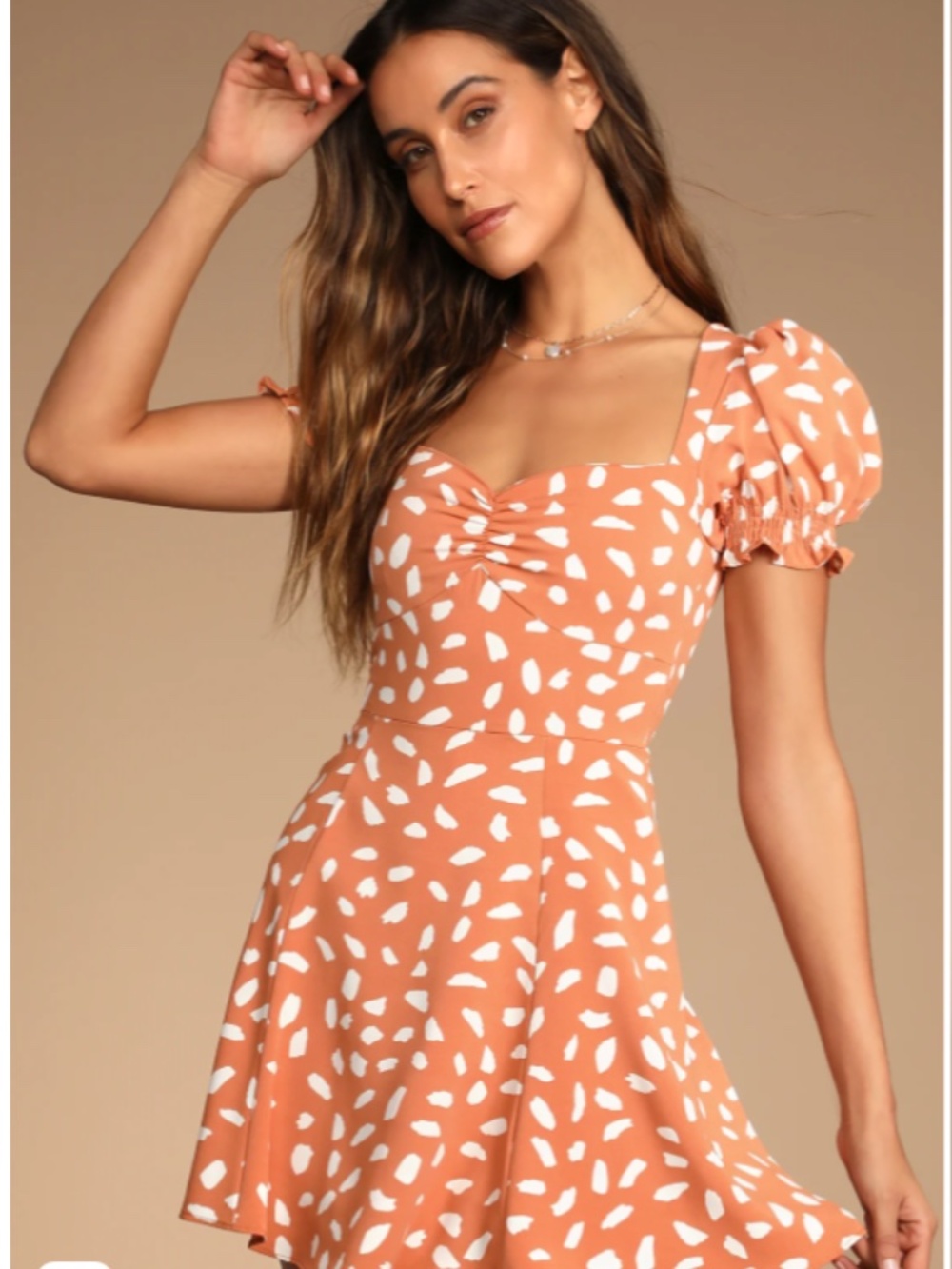 Lulus Oh My Darlin' Orange print puff sleeve minidress size small